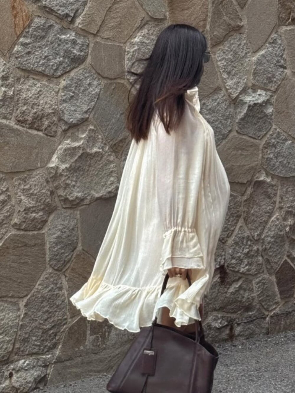 Wendy Ruffle Dress in Silk Crepe - FABRIQUE - Picture 2 of 2